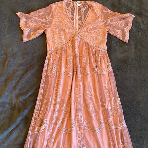 Light Pink Lace Mesh Overlay Maternity Maxi Dress - Picture 2 of 5